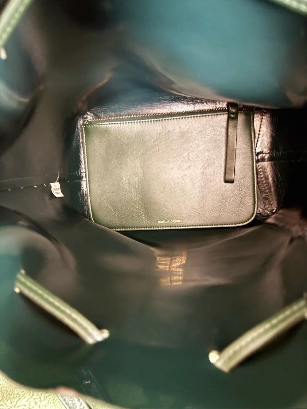 MANSUR GAVRIEL LG LEATHER GREEN CROSSBODY/BUCKET BAG